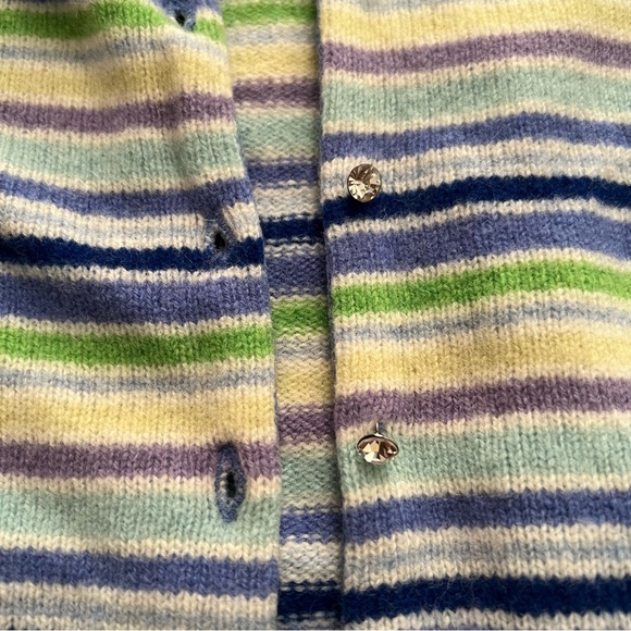 Express All Lambswool Cardigan Sweater Pastel Stripe with Crystal Button - Picture 3 of 5